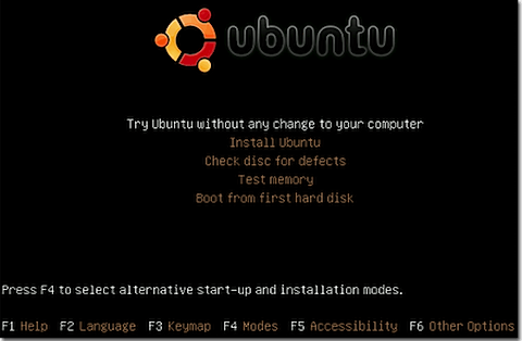 Ubuntu Linux Live CDメインメニュー
