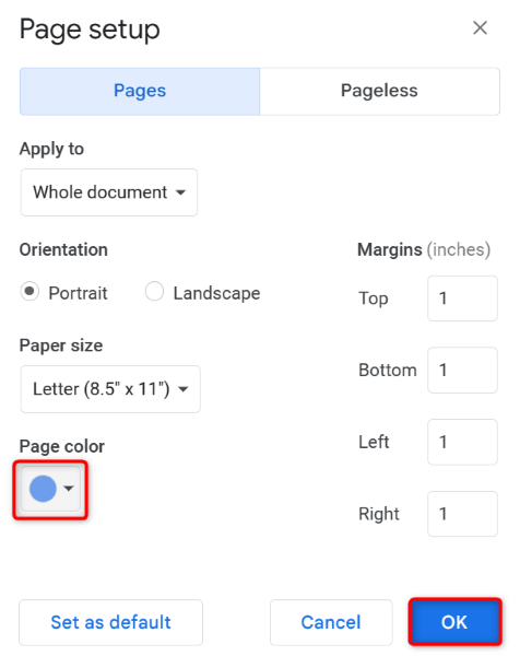 Google ドキュメント ドキュメントのページの背景色の画像を変更する