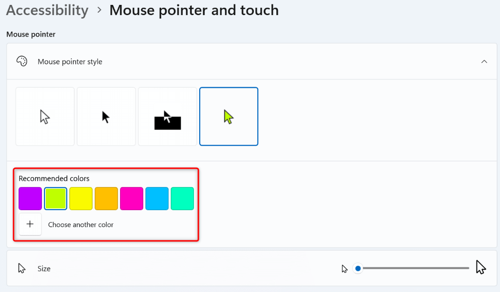 Windows でのカーソルの色を変更する画像