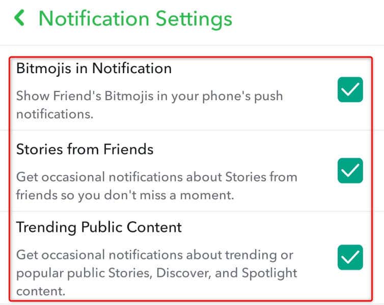 Snapchat アプリの選択的な通知を無効にする方法画像