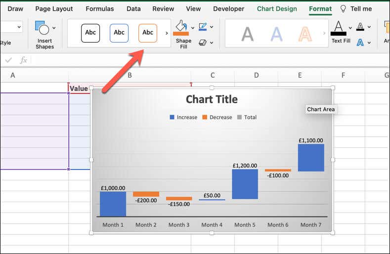 Microsoft Excel でウォーターフォール チャートを作成する方法画像 3