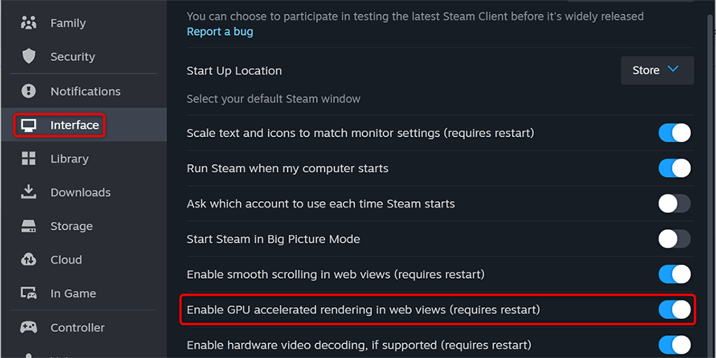 Steam の GPU アクセラレーションをオフにするイメージ